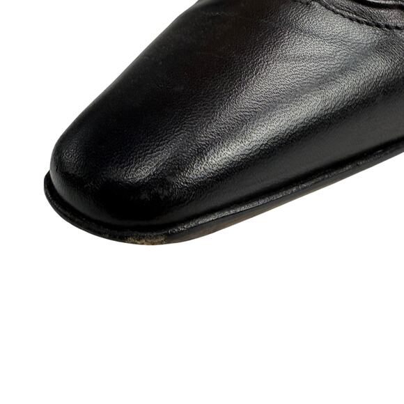 SALVATORE FERRAGAMO Metal Logo Classic Black Leather Heel Size 5.5 Made In Italy - Picture 7 of 16